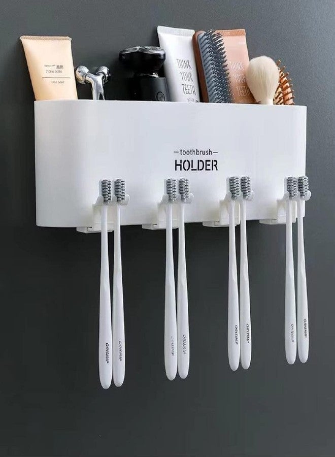 OSLEN Plastic Toothbrush Holder Wall Mounted with 4 Cups | Bathroom Toothbrush Organizer Stand with Dustproof Cover | Toothbrush and Toothpaste Holder for Family, Bathroom Wall Storage Rack (White) - Image 5